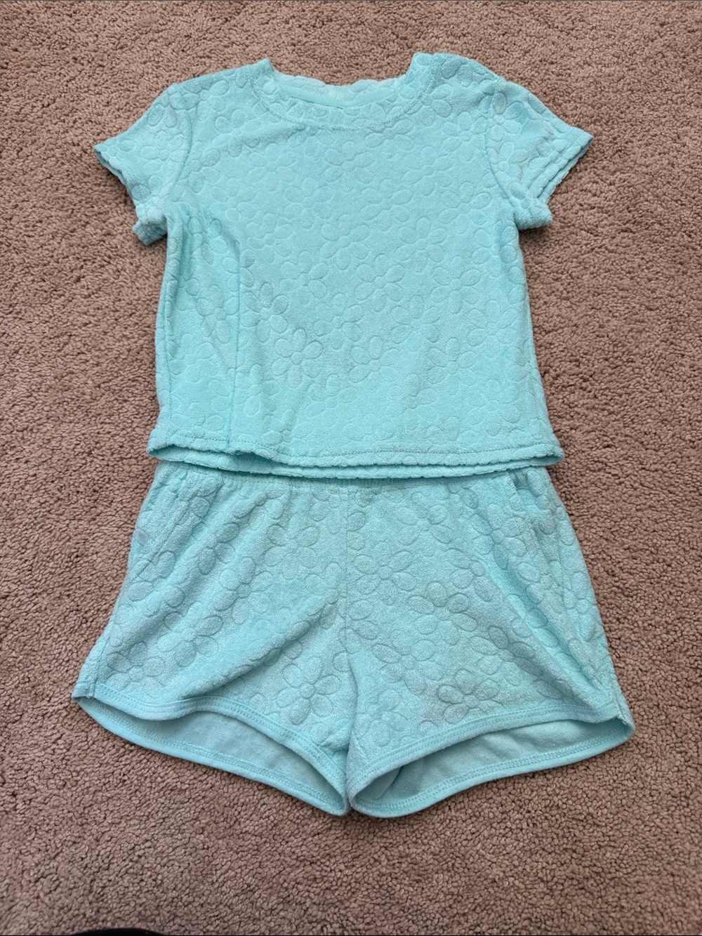 Light Aqua Floral Terry Short Set